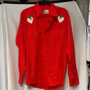 Vintage Dickson Jenkins Chic Red Button-Down Shirt with Strawberry Details